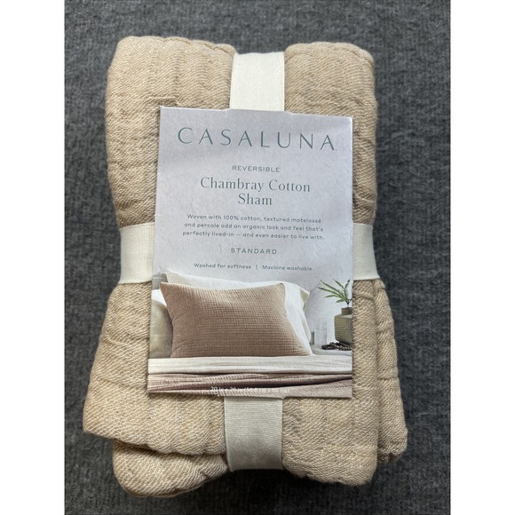 Casaluna Chambray Cotton Sham Reversible Standard Tan - Picture 1 of 5